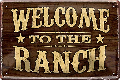 WOGEKA ART Cartel de chapa retro con texto en inglés Welcome to the Ranch Western Cowboy, idea de regalo para cumpleaños, Navidad para decoración, 20 x 30 cm, diseño vintage de metal 375