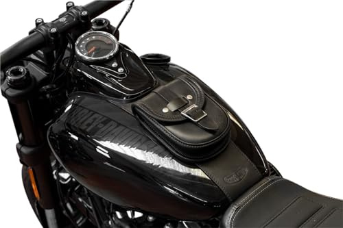 Endscuoio Tankrucksack aus Leder kompatibel mit Harley-Davidson Softail Fat Bob 2018-2024, hergestellt in Italien (Schwarze Nähte)
