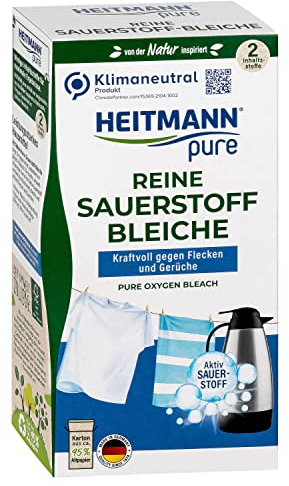 HEITMANN pure Reine Sauerstoffbleiche | Bleichmittel aus Aktiv-Sauerstoff und Soda für Wäsche, Geschirr & Gegenstände | Entfernt Flecken, Verfärbungen & Gerüche | Lebensmittelgerechtes Pulver | 350 g
