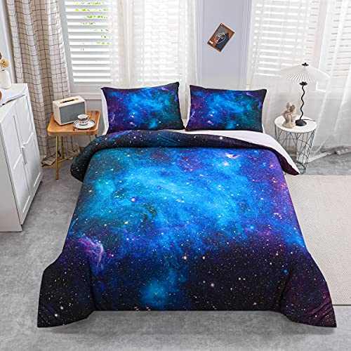 Loussiesd Bettwäsche Set Galaxie Sternenhimmel Bettbezug Set für Kinder Jungen Mädchen Weich Atmungsaktiv Microfaser 155 * 220cm Betten Set mit Reißverschluss und 1 Kissenbezug 80x80 cm