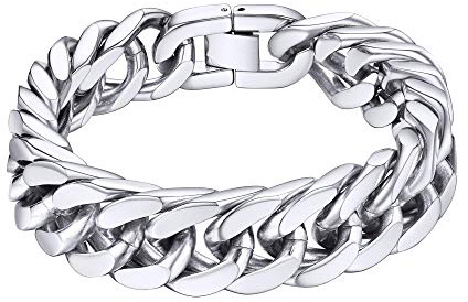ChainsHouse Armband Edelstahl Panzerarmband für herren Männer Panzer Armband Silber/Schwarz/Gold Hip pop Armskette mit Geschenkebox für Valentinstag Geburtstag Breite 8/12/17MM, Länge 19/21/23CM