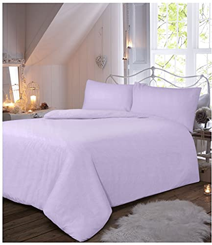 Gaveno Cavailia Easy Care Solid Flannel Duvet Cover with Matching Pillow Cases, 100% Brushed Cotton Luxury Quilt Set, Soft & Cosy Linen, Lilac, Kingsize Bedding, King, 423089