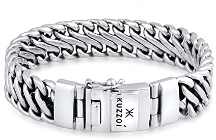 Kuzzoi Buddha Silber-Armband Herren 925 Silber 15 mm Panzer-Armband | massiven 925er Sterling Silber Luxus Herren-Armband mit Kastenverschluss breit 60 g