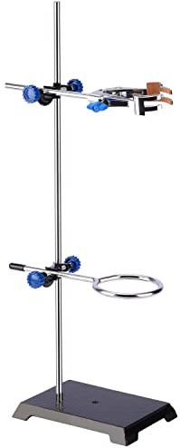 stonylab Lab Stand Set, Steel Support Stand with Rod (56.9 cm L), 4-prong Swivel Clamp, Retort Ring and 2 Boss Heads for Laboratory