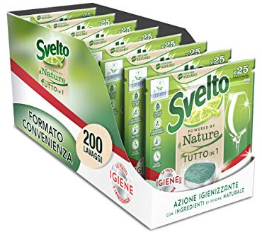 Svelto Dishwasher Tablets Powered by Nature Extra Hygiene Megapack 200 Washes, Ecolabel Certified