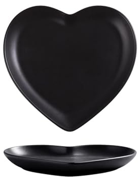 Auoeer Ceramica amore creativo a forma di cuore coppia piatto da tavola vassoio torta frutta snack bistecca pasta western cibo piatto porcellana (colore: piatto da 20,3 cm nero)