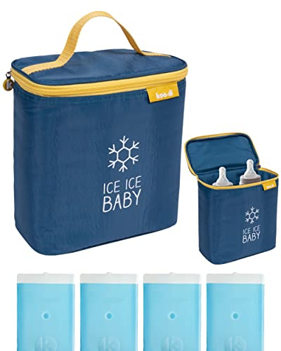 Koo-Di Ice Ice Baby Thermal Cooler, Insulated Baby Bottle Bag | For Milk, Food & Drink, Travel Cooler Bag with 4 Aeroplane-Friendly Ice Packs & Carry Handle, Fits 2 x 250ml Bottles