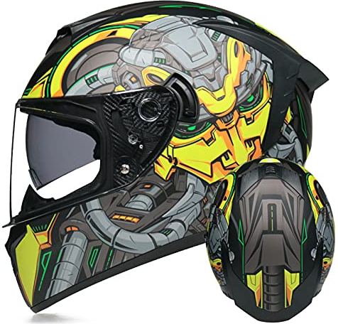 DOPORA Motorrad Integralhelm,Motorrad Moped Street Bike Racing Dual Sport Moto Helm mit Doppelvisier DOT & ECE 22.05 Zugelassene Herren und Damen Motorradhelme,Gelb,M
