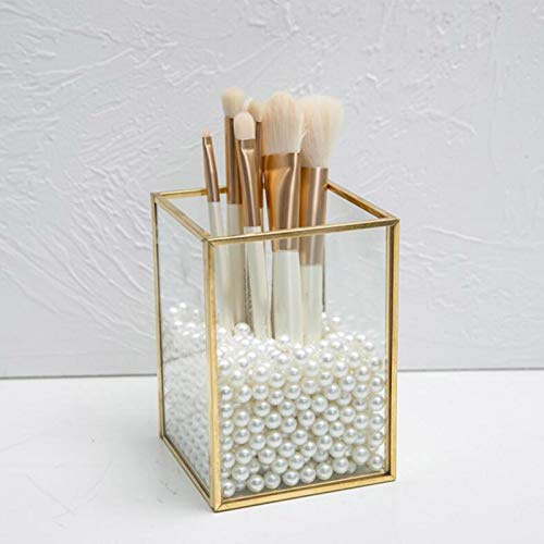 Make Up Pinsel Aufbewahrung - Kosmetik Organizer | Transparent Kosmetikpinsel Behälter Aus Glas | Schmink Aufbewahrung Pinselhalter | Lippenstift Augenbrauenstift Stift Container | Gold