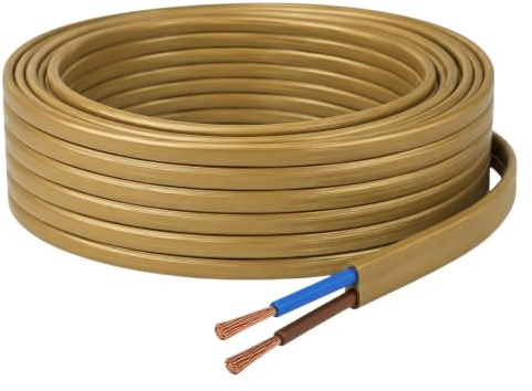 10m Stromkabel Gold 2x0,75 mm² flach 2-adrig H03VVH2-F PVC Elektrokabel Schlauchleitung Kabel