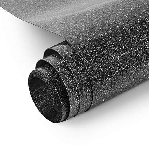 NANAPLUMS Glitzer Plotterfolie Textil, HTV-Flexfolie, Bügelfolie, Schwarz | Glitzerfolie, leicht zu schneiden & entgittern; Transferfolie zum Aufbügeln für T-Shirts, Taschen und Textilien.