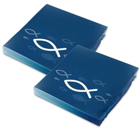 itenga Servietten Papier Fisch 30 x 30 cm 3-lagig 40 Stück für Taufe Kommunion Konfirmation Jungen und Mädchen (blau)