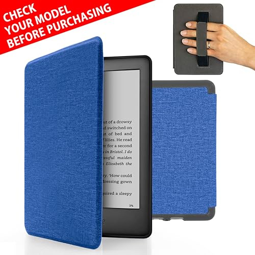 MyGadget Hülle für Kindle Paperwhite 10.Generation [ Modell 2019 - J9G29R - 6 Zoll ] mit Handschlaufe & Auto Sleep | Wake Funktion - Flip Case in Dunkel Blau