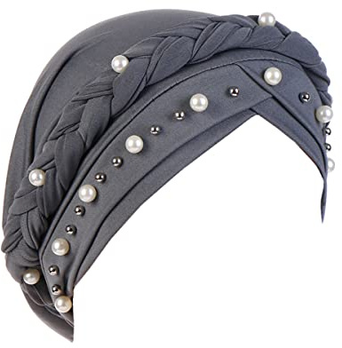 LIUPUUDLY Turban Damen Chemo Mode Kopftuch Kopfbedeckung mit Perle Beanie Mütze Haarausfall Hut Schlafmütze