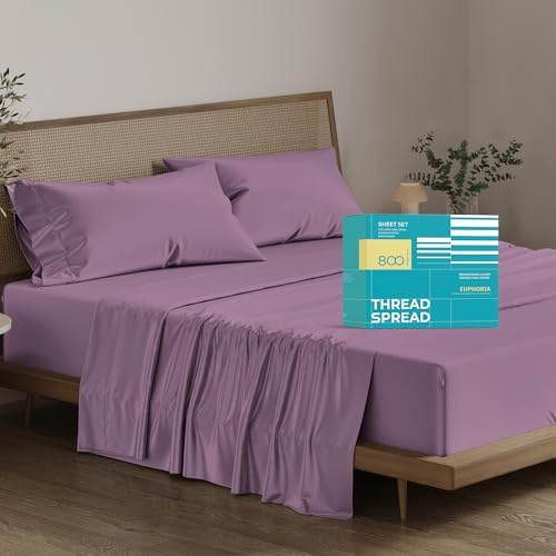 THREAD SPREAD 100% Egyptian Cotton King Size Sheets Set - 800 Thread Count King Size Sheets (4 PC, Plum), 16 Deep Pocket, Luxury Hotel Quality Bed Sheet, Extra Soft, Cooling, Sateen Weave Bedding