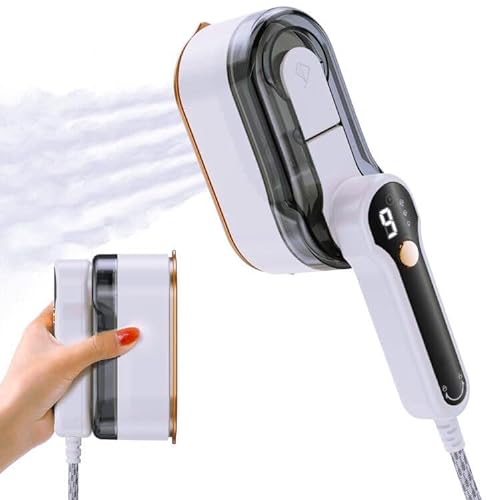 Travel Iron Portable Clothes Steamer - Upgraded 2 in 1 Steam Handheld Clothing Wrinkles Remover for Garments, 4 Steam Levels, 10S Fast Heat-up, 150ML Water Tank, LCD Screen Iron for Home,Office,Travel