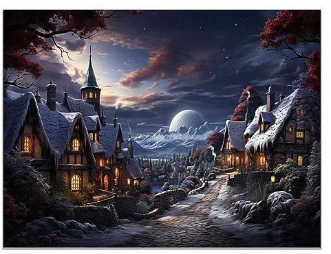 SHYAMIC Bilder Weihnachten Leinwandbild Kunstdruck, Lila Wandbild X-Mas Fenster Fotodruck Schneemann Kunstdruck Leuchtbild, Weihnachten Winteridylle Effekt - 20x30cm Ungerahmt