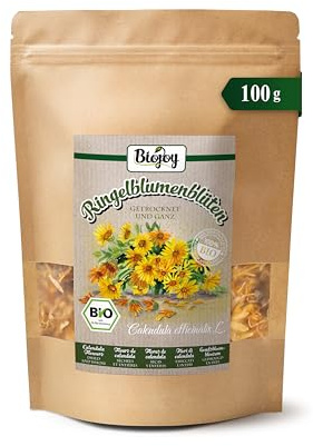 Biojoy Fleurs de Calendula séchées BIO (100 g), entières et sans additifs (Calendula officinalis L.)