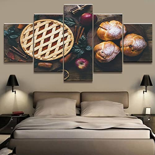 Leinwand Wandkunst Leinwanddrucke Malerei 5 Tafeln Stücke Mehrere Bilder, Essen Äpfel Und Brot (Ungerahmt 150 X 100 Cm) Giclée-Druck Auf Leinwand, Poster, Wanddekoration, Geschenke Für Wohnz -9K1P+H4