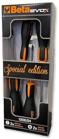 BETA Evox 1203E/D4 Set di 4 Giraviti Cacciavite Taglio Giravite Croce PH1 e PH2