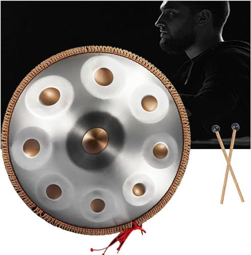 YUNYHAO 9-Noten-Handpan-Trommel, 440 Hz 22-Zoll-Stahlzungentrommel Mit Weicher Handpan-Tasche, 2 Handpan-Schlägern, Handpan-Ständer, Klassisches Handpan-Instrument