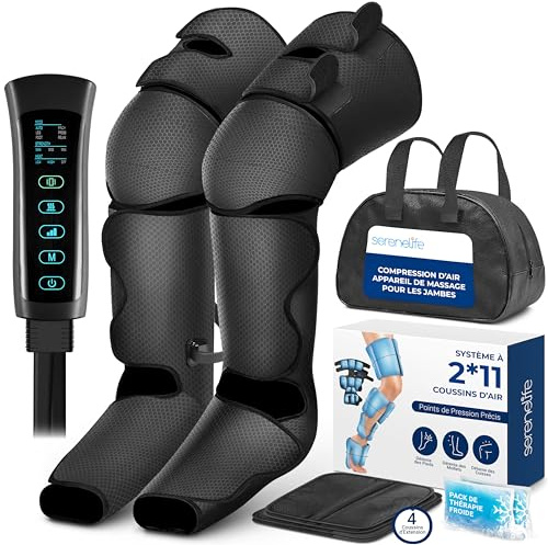 SereneLife Air Compression Bensmassagerare, Full Bensmassagerare med Värme och Kompression, Kylpaket, Bärbar och Justerbar med 6 Läge, 3 Vibrationer, 3 Intensiteter, 11 Luftkuddar