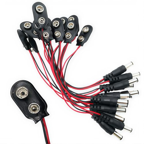 Batterie Clip Anschluss 9V, CESFONJER 12 Stück DC Akku Halterung Clip Snap I-Type mit 15cm Anschlusskabel für Verbindungskabel LED-Streifen