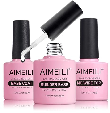 AIMEILI 7 in 1 Builder Gel und Top Coat Base Coat Set, 3 x 10ml Nail Extension Gel Clear Builder Base No Wipe Top und Base Coat Gel Unterlack und Überlack Maniküre Set