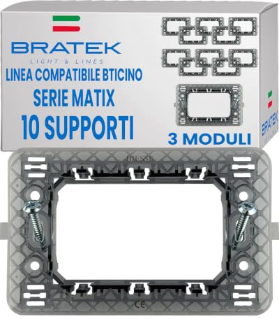 10x Supporto 503 Compatibile con BTicino Matix 3 Moduli x Placche e Frutti | Supporto Bratek che Sostituisce Telaio Portafrutti BTicino 503SA per Placche e Frutti della Serie Matix - Made in Europe