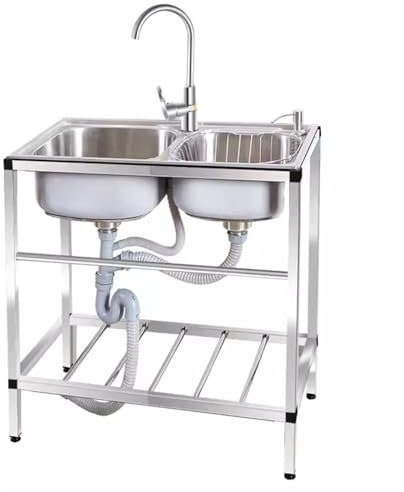 haiyusm Lavello Da Esterno Da Giardino Lavelli Commerciali Cucina in Acciaio Inox Facile da Installare Facile da Pulire Per Ristoranti Lavanderia Garage Campeggio (78×43cm,C)