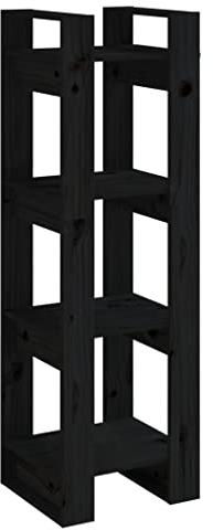 Bücherregal Standregal freistehendes Büroregal Aktenregal Aufbewahrungsregal Raumteiler Lagerregal für Wohnzimmer, Schwarz 41x35x125 cm Massivholz Kiefer