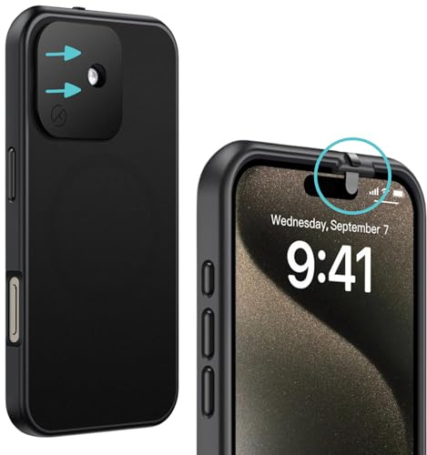 Spy-Fy iPhone 16 Hülle mit Kameraschutz | Handyhülle mit klappbarer Kamera Abdeckung vorne und hinten | Privacy Case | MagSafe kompatibel | 2 Meter Fallschutz | Kickstand | 6.1 Zoll