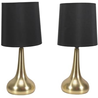 ValueLights | Brushed Gold Teardrop Touch Dimmer Table Lamps with Black Shade | Home Décor, Bedside & Desk Lamp | Includes Bulb