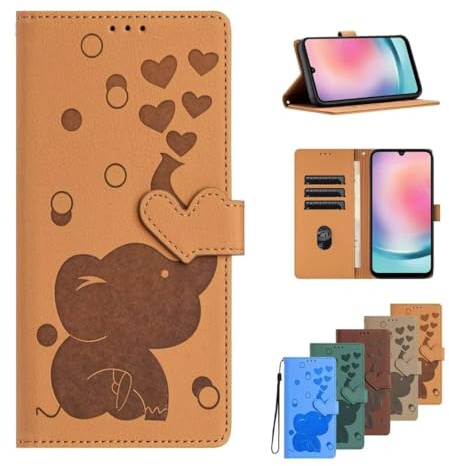 für Samsung Galaxy A54 5G Handyhülle für Samsung Galaxy A54 5G Hülle Case Cover Leder Tasche Elefant Flipcase Schutzhülle Handytasche Skin Ständer Klapphülle Schale Bumper Mädchen gelb