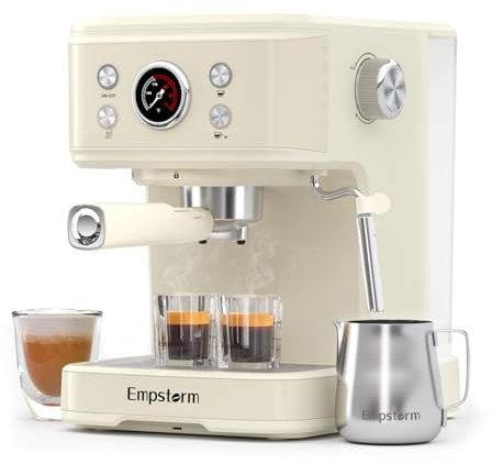 Empstorm Espresso Siebträgermaschine mit Milchaufschäumer, 20 Bar Espressomaschine mit Siebträger, 2 in 1 Expresso Machine für Pulver & Kapseln, 1,5L Wassertank Siebträger Kaffeemaschine, Weiß