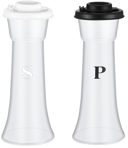 Set of 2 Plastic Salt and Pepper Shakers with Lids Large Salt Shaker Pepper Container Vintage Tall Hourglass Camping Picnic Outdoors Travel Spice Set for Home Picnic Kitchen(Classic,Black White)