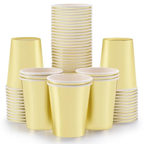 HIYOUNG Gold Pappbecher 250ml/9oz [50 Stück] Einweg-Partybecher für heiße und kalte Getränke Kaffee Tee Wasser Milch Saft Getränke glitzernd holografisch goldene Partydekoration für Picknick Zuhause