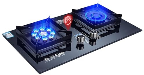 Stufa A Gas, Cooker A Gas Da 5,2 KW, Stufa A Gas Incorporato Da 2 Bruciatore, Stufa Cucina Dual Burner Con Funzione Timer, Cottura A Gas In Vetro Temperato, Fornello A Gas Domestico Regolabile(NG)