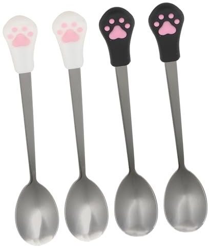 HOUDERCO Dog Cat Spoon Set 4pcs Stainless Steel Pet Food Can Spoon Cat Claw Design for Wet Food Feeding Household Pets