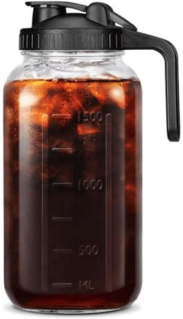 Brodo Freddo con Setaccio in Acciaio Inossidabile, Vetro Spesso e Coperchio Versato, Caffettiera Fredda per Lavoro a Casa, Tazza di caffè, Lavastoviglie Solido (2000 ml)