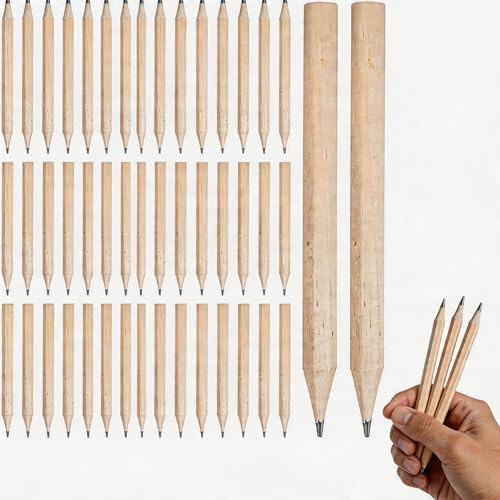 50er Set Mini Bleistifte (8,8 cm) - Vorgespitzte kurze Bleistifte HB, Kleine Holzbleistifte für Kindergarten Grundschule, Ideal als Golfbleistifte, Taschenbleistifte oder für Gästebücher Naturholz