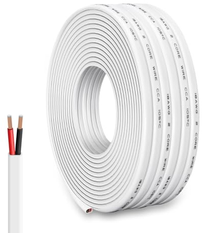 VVFLED 18 AWG 2 Conductor Electrical Wire White, 50FT PVC Insulated black red 2 Core CCA Wire, Flexible Durable Cable for LED Lighting, Audio Systems, DIY Projects, Low Voltage Wiring, Alarm System