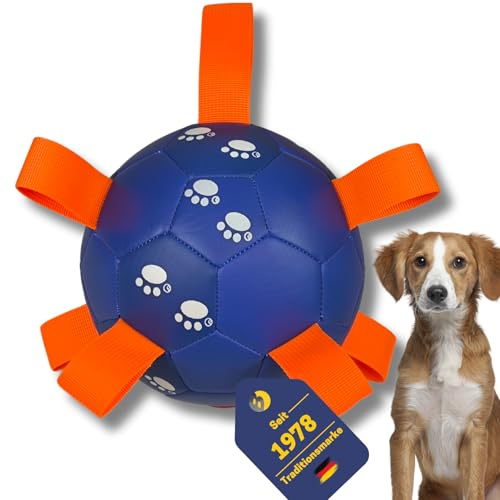 BEST SPORTING Robuster Hundeball mit Schlaufen – Für aktives Spielen, Ziehen & Kauen (Blau)