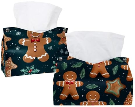 Lot de 2 boîtes à mouchoirs de Noël, motif bonhomme en pain d'épices pour salle de bain, cuisine, chambre à coucher, bureau, hôtel