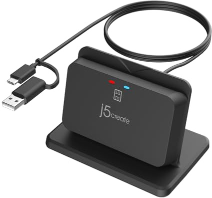 Soporte Universal para lectores de Tarjetas de crédito j5create, Compatible con CAC y Tarjetas Inteligentes, hasta 100 000 Inserciones, Plug and Play (JUR261)