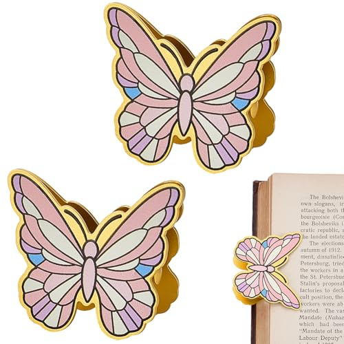 craspire 2 Pince à Livre Papillon Vintage en Alliage Doré et Rose Style Rétro pour Classeur Page Facture Marque Page pour Scrapbooking Journal Voyage Art Lecteur Décoration de Bureau