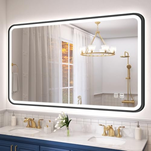 S'bagno Miroir Salle de Bain avec Eclairage 120x70 cm, Miroirs de Salle de Bain avec Cadre Aluminium, Anti-Buée, 3000-6500K, Fonction Mémoire, IP44 Miroir LED Salle de Bain, Horizontal/Vertical, Noir