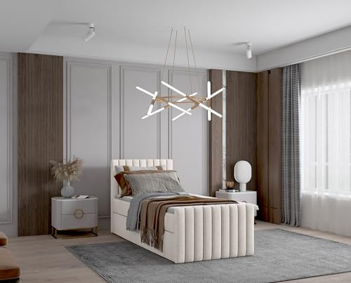Imebel Bett 90x200 cm mit Stauraum, Gästebett, Kinderbett, Jugendbett, Einzelbett, Polsterbett, Schlafzimmer Komplett, Boxspringbett mit Bettkasten Luna