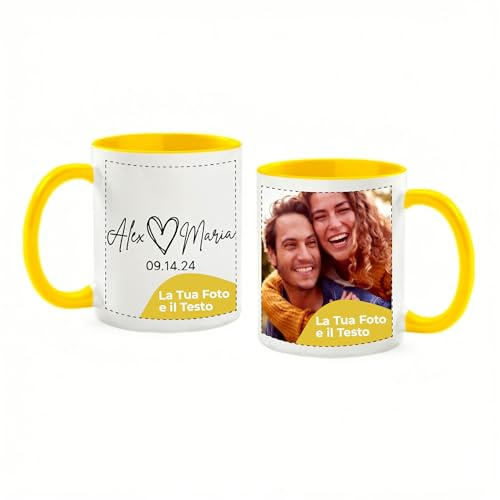 Cimpress Tazza personalizzata con foto e testo, 1 pezzi, 325 ml, Giallo | Tazza da caffè con nome, tazze aziendali con logo personalizzato, gadget pubblicitari, regalo aziendale, collega