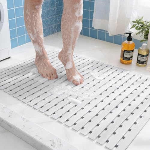 Duschmatte Rutschfest, 1 Stück Duschmatte Badewanne Zuschneidbare, 43 x 65cm Rutschfester Duschteppich, Rutschmatten aus PVC, Faltbare, für Dusche und Sauna, Weiß